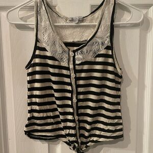 Striped Black and White Lace Collar Top